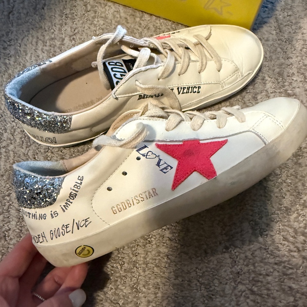 Golden Goose Sneakers with Pink Star and Silver Heel